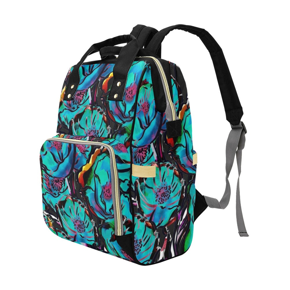 Flower It Blue - Multi-Function Backpack, Nappy / Diaper Bag