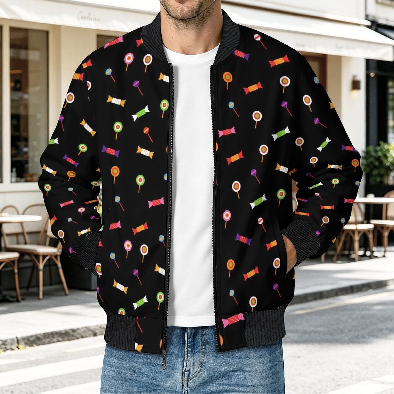 Candy Men's Casual Zip‑Up Bomber Jacket
