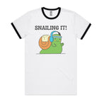 Snailing It - Staple Ringer Tee White Black Ringer T-Shirt animal Fitness Printed In Australia