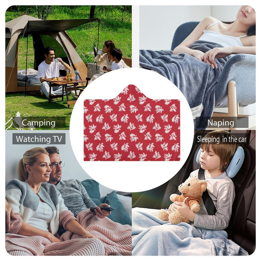Retro Red Hawaiian Foliage Kids Hooded Blanket 100cm x 130cm Kids Hooded Blanket Plants Printed Offshore Surf