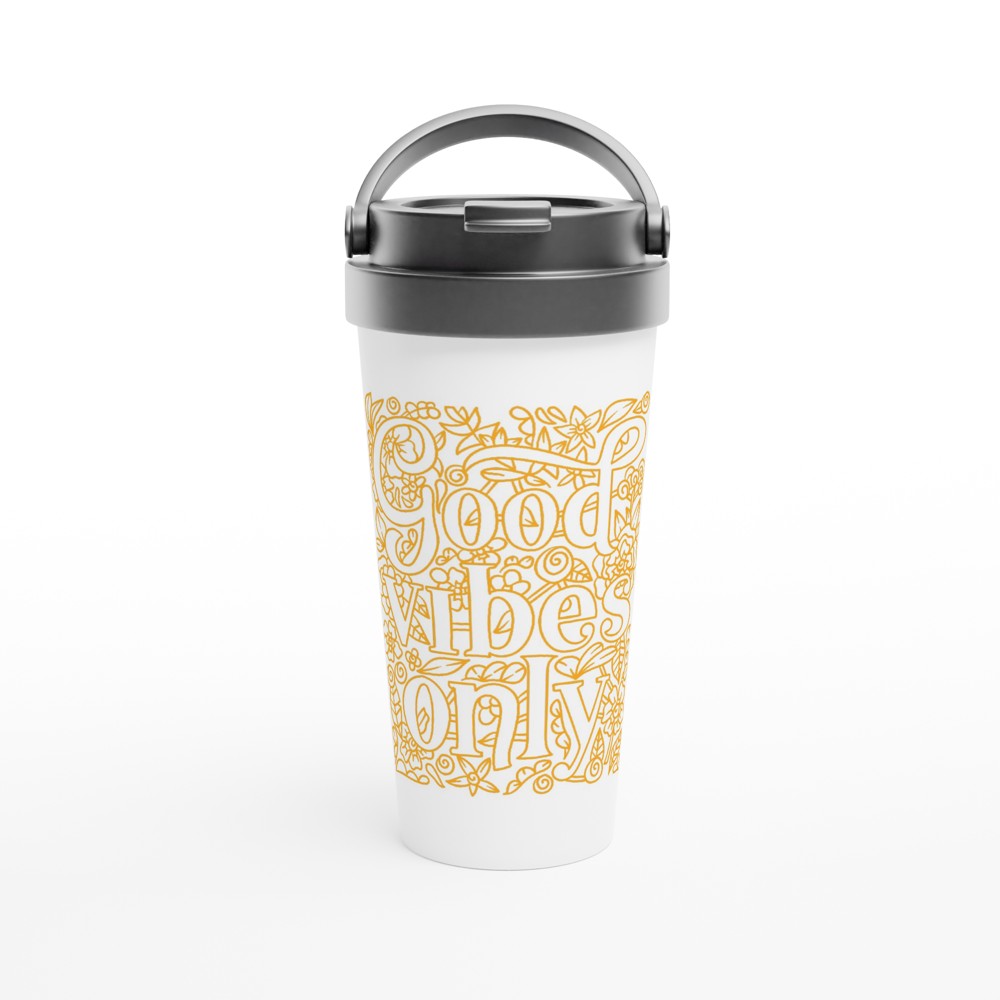 Good Vibes Only - White 15oz Stainless Steel Travel Mug Default Title Travel Mug Coffee Globally Fulfilled positivity