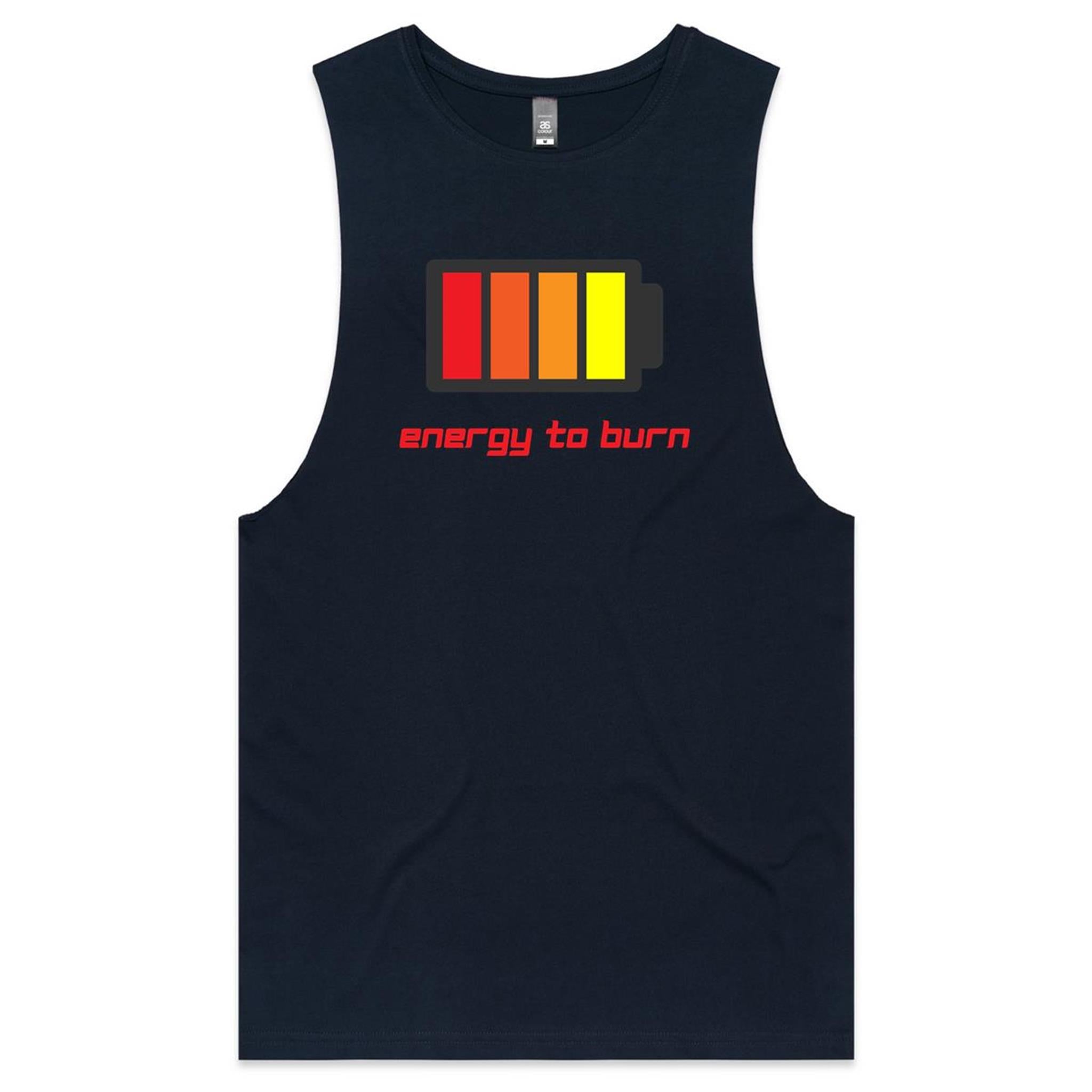 Energy To Burn - Tank Top Tee Navy Drop Arm Tank Top Fitness Printed In Australia