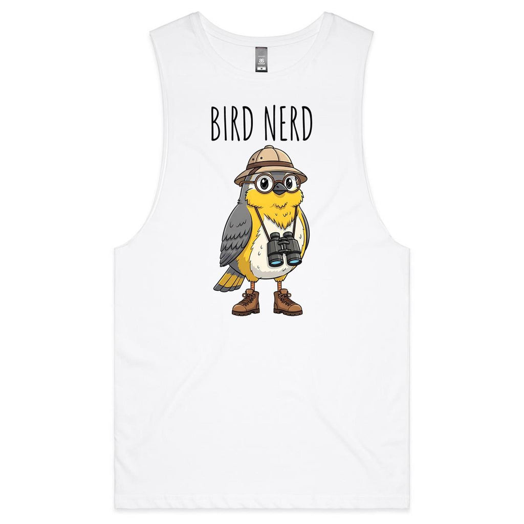 Bird Nerd 2 - Mens Tank Top Tee White Drop Arm Tank Top animal Printed In Australia