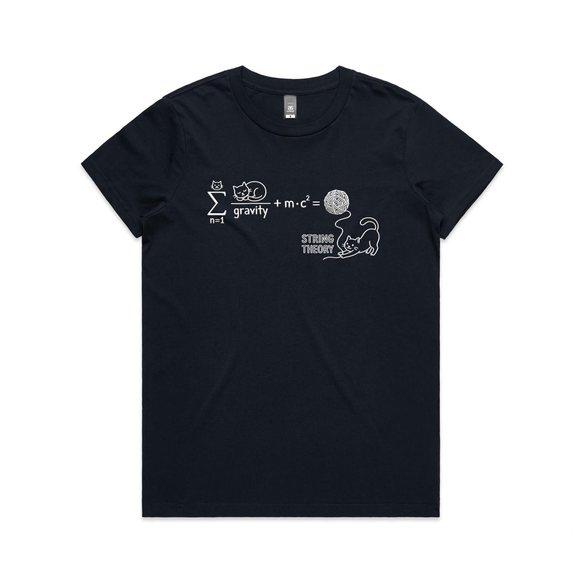 Cat String Theory Physics Women's AS Colour T-shirt Navy Womens T-shirt animal Printed In Australia Science