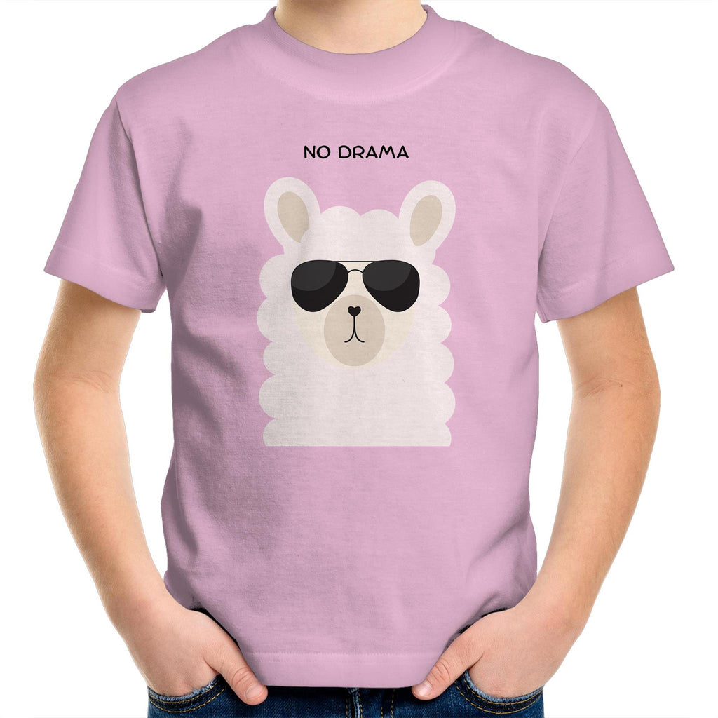 No Drama Llama - Kids Youth T-Shirt Pink Kids Youth T-shirt animal Printed In Australia