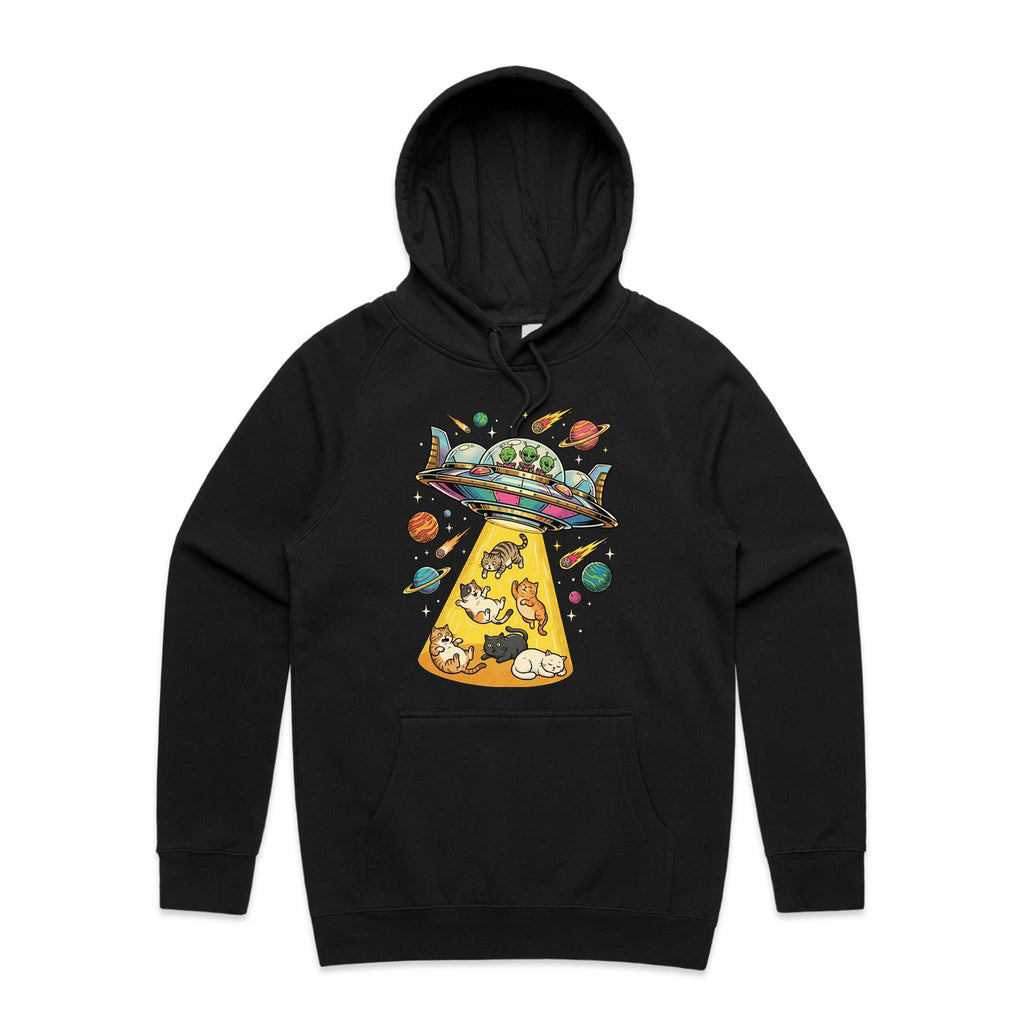 UFO Cat Abduction Men's AS Colour Hoodie Black Mens Hoodie animal Printed In Australia Sci Fi