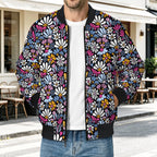 Graphic Floral Men's Casual Zip‑Up Bomber Jacket