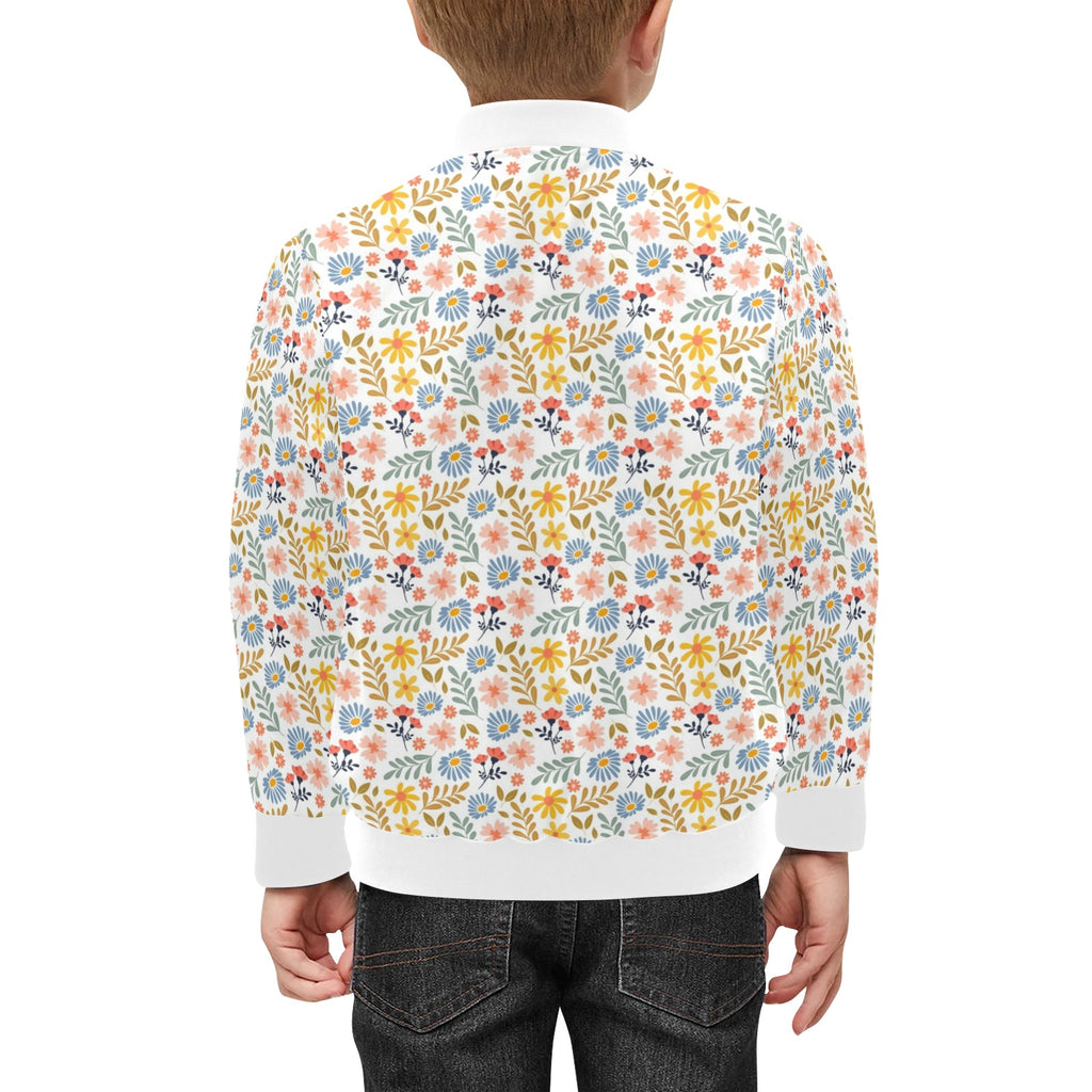 Boho Flowers And Leaves Kids Bomber Jacket Kids Bomber Jacket Plants Printed Offshore