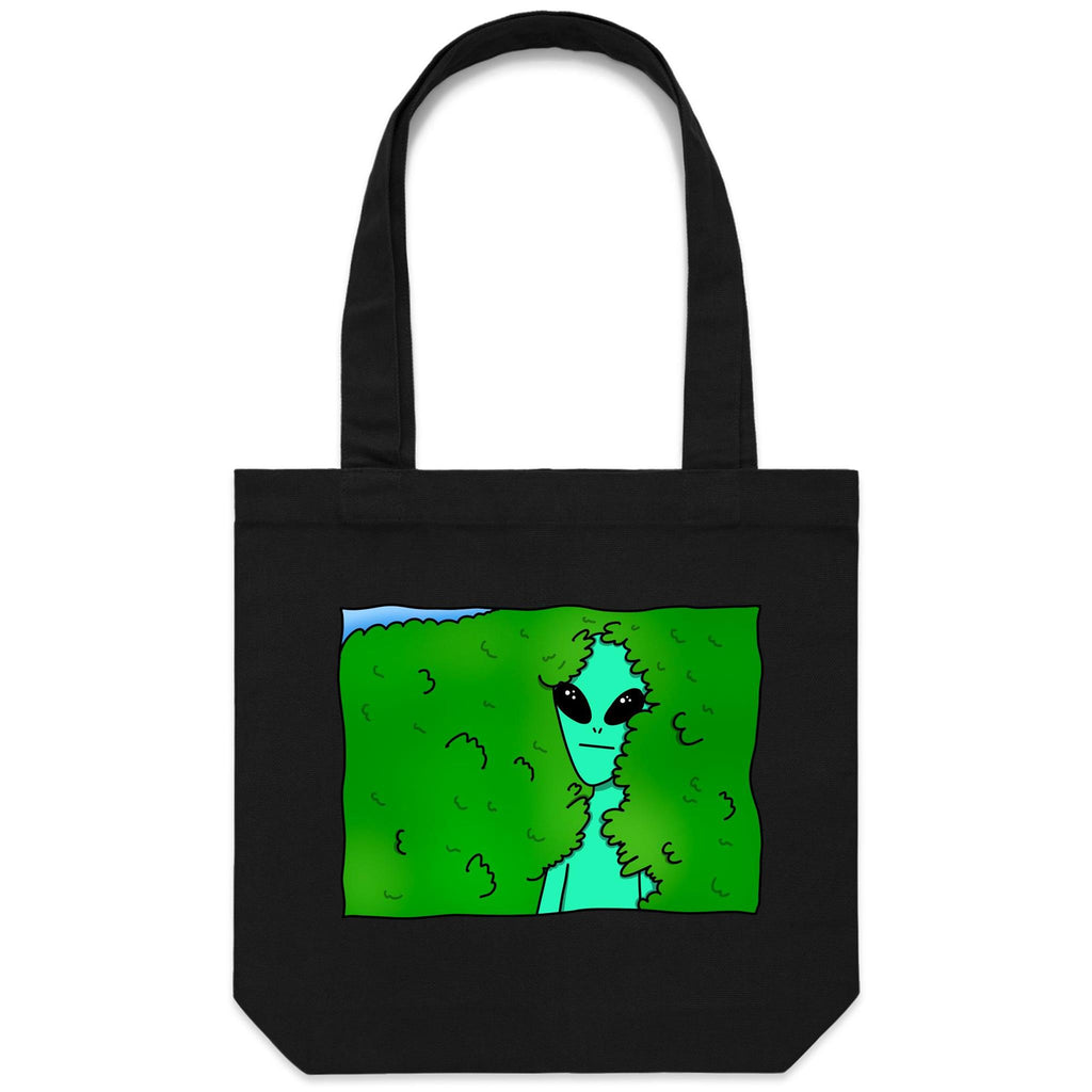 Alien Backing Into Hedge Meme - Canvas Tote Bag Black One Size Tote Bag Printed In Australia