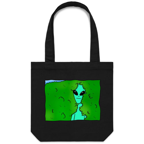 Alien Backing Into Hedge Meme - Canvas Tote Bag Black One Size Tote Bag Printed In Australia
