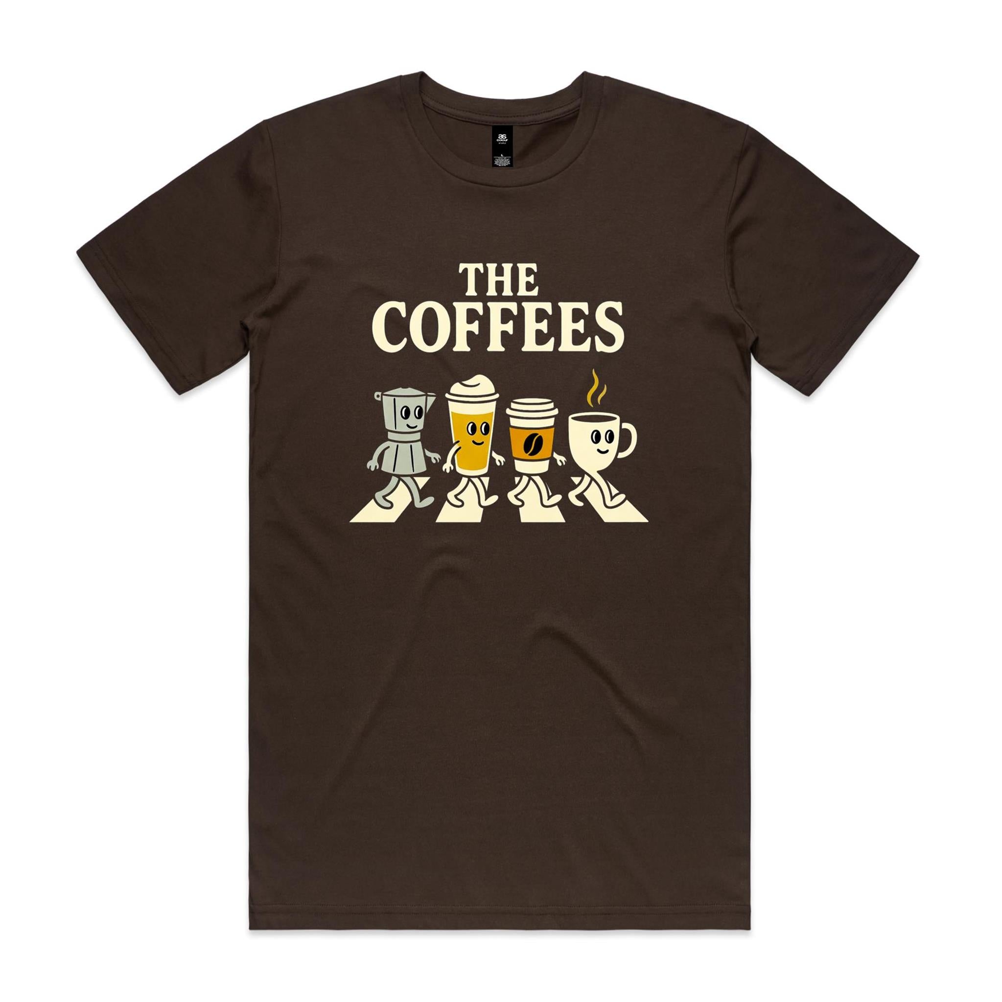 The Coffees, Crossing Road - Men's AS Colour T-shirt Dark Chocolate Mens T-shirt Coffee Music Printed In Australia