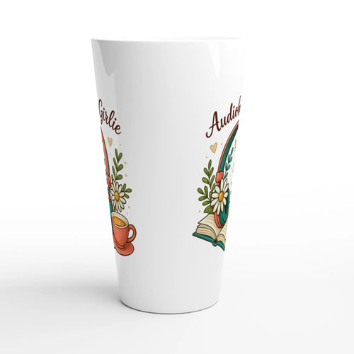 Audiobook Girlie - White Latte 17oz Ceramic Mug Latte Mug Globally Fulfilled Reading
