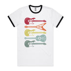 Retro Guitars - Staple Ringer Tee White Black Ringer T-Shirt Music Printed In Australia