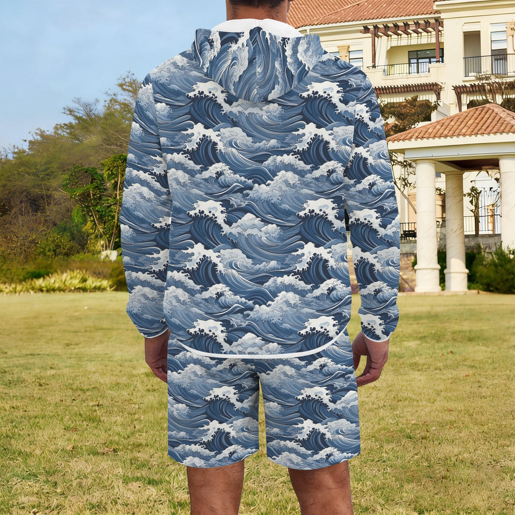 Japanese Waves Men's Lightweight Sun Hoodie & Shorts Set Men's Lightweight Sun Hoodie & Shorts Ocean Printed Offshore