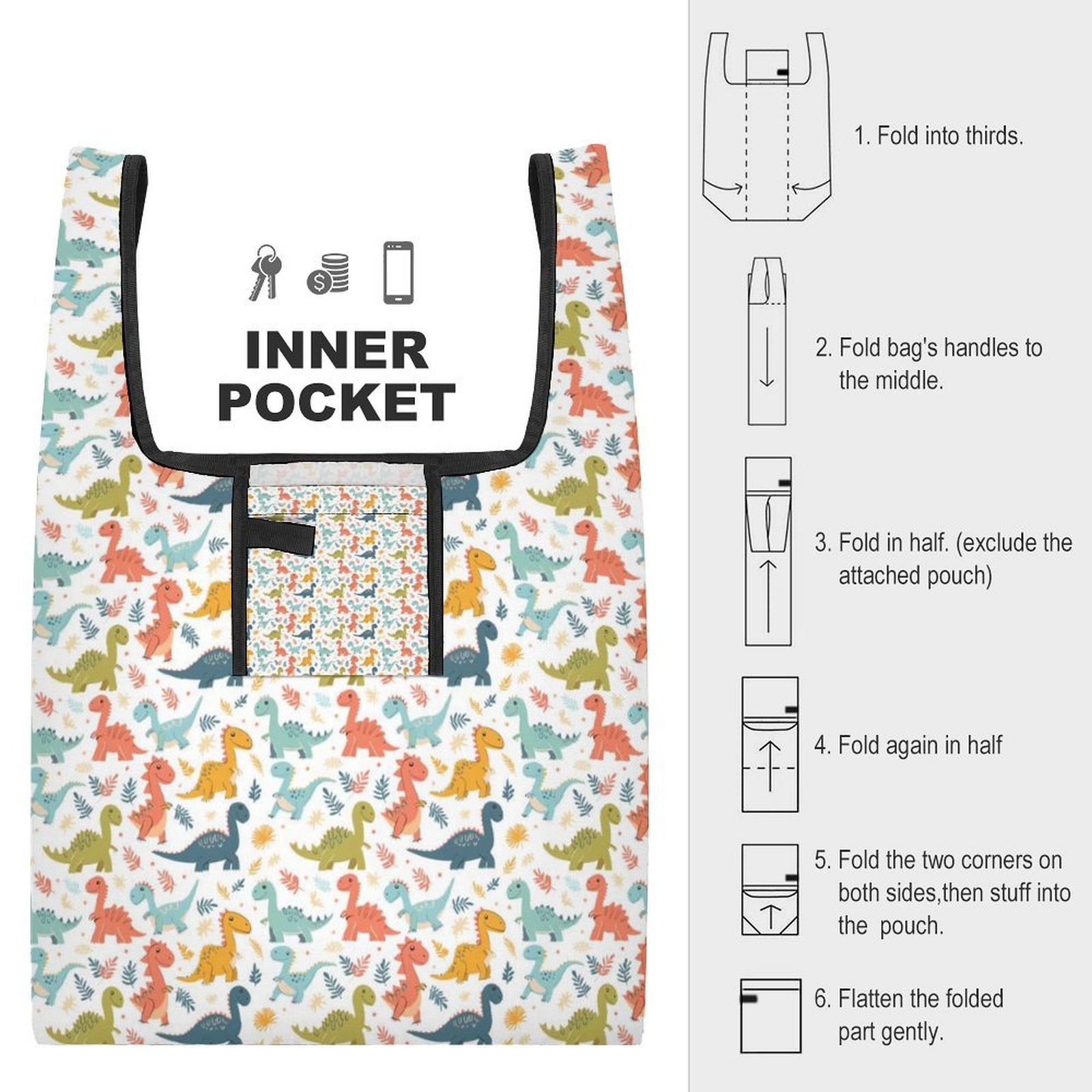 Cute Colourful Dinosaurs - Collapsible Shopping Bag