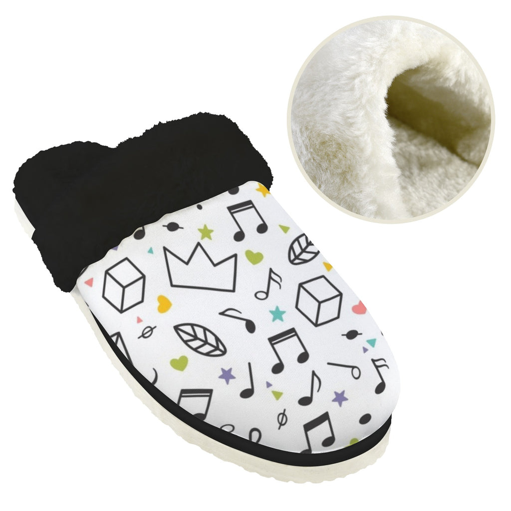 Music Time Men's Fur Trim Thick-Sole Indoor Slippers Men's Fur Trimmed Slippers Music Printed Offshore