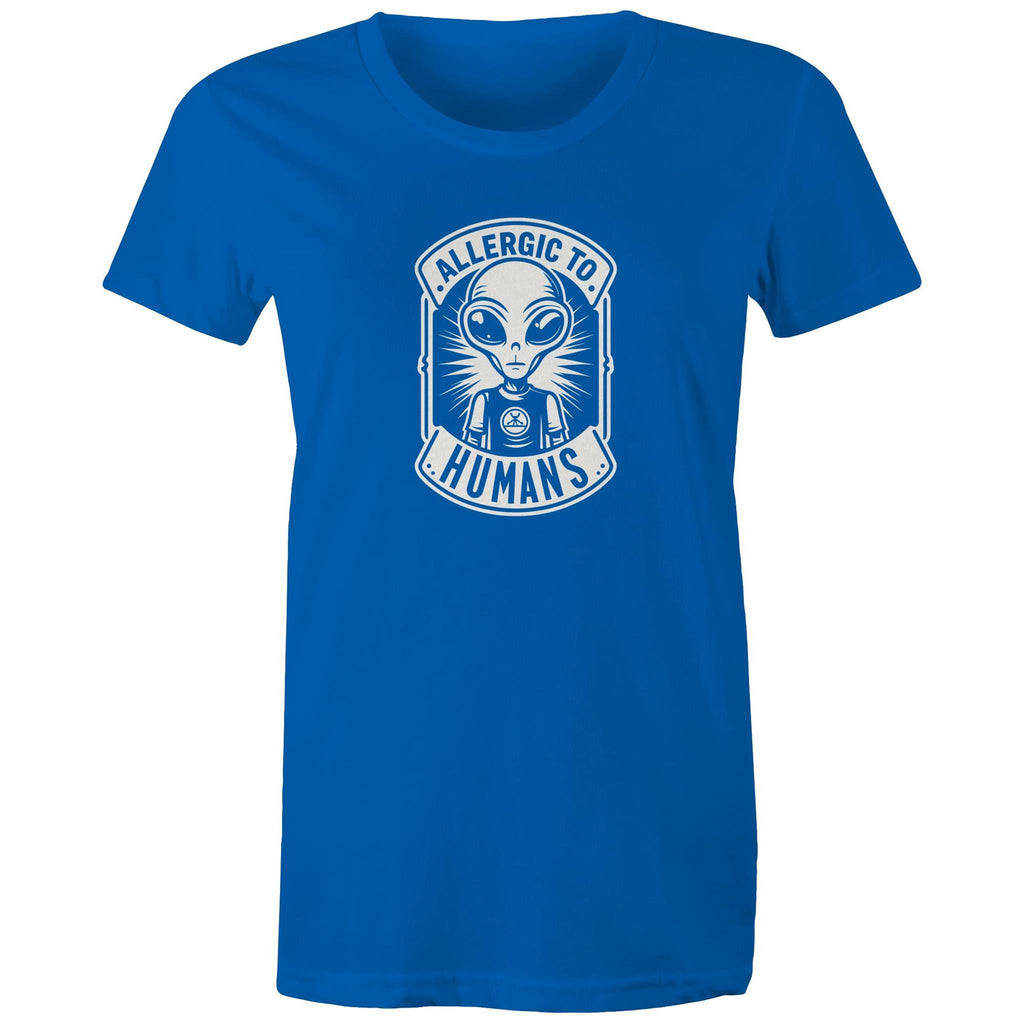 Alien, Allergic To Humans - Womens T-shirt Bright Royal Womens T-shirt Printed In Australia Sci Fi