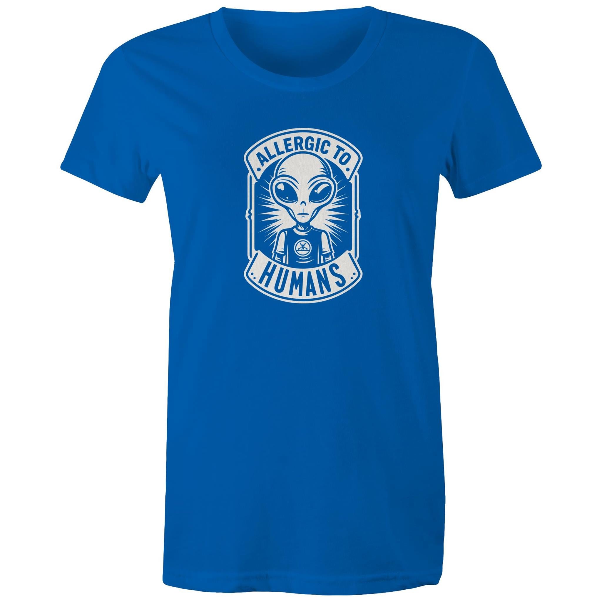 Alien, Allergic To Humans - Womens T-shirt Bright Royal Womens T-shirt Printed In Australia Sci Fi