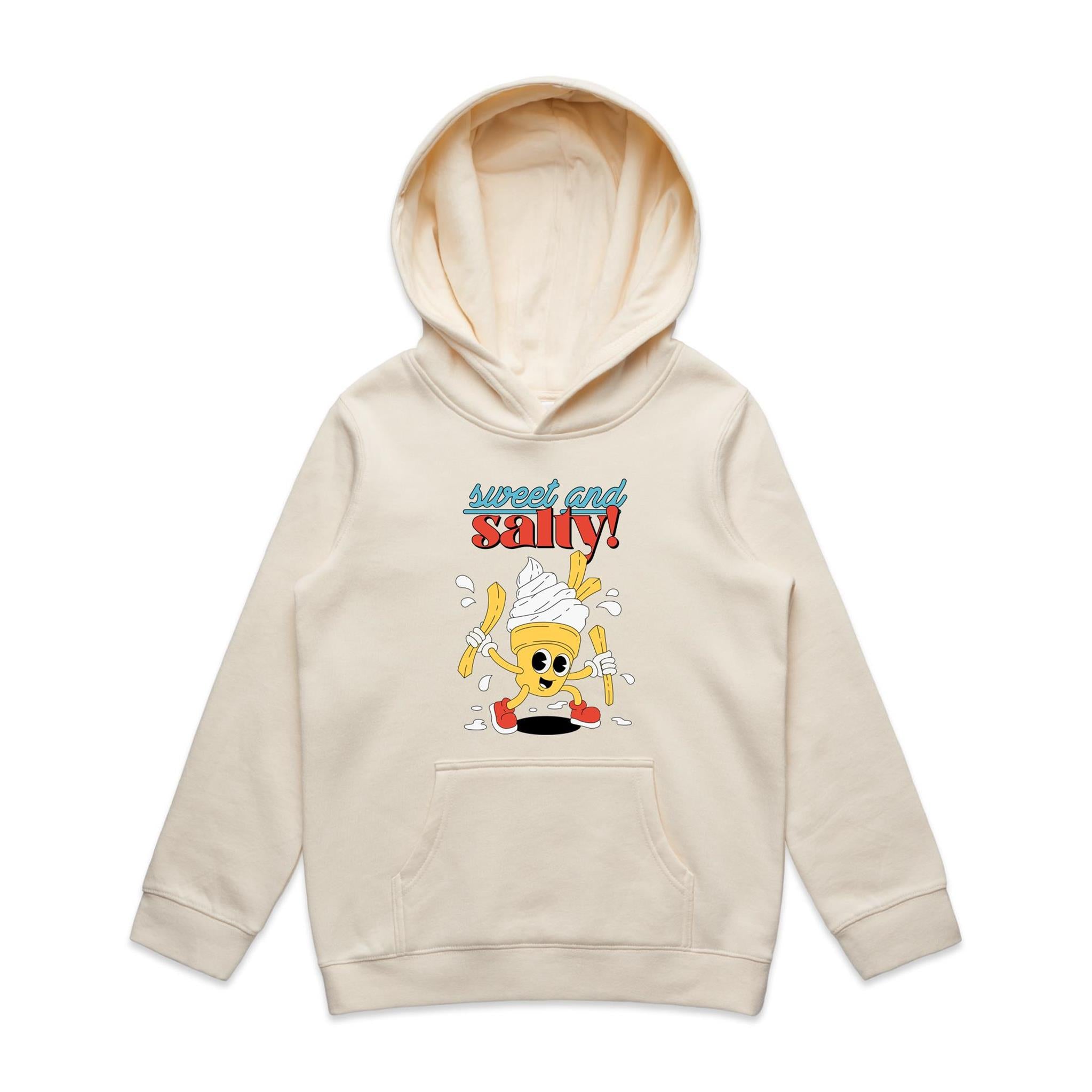 Sweet And Salty, Ice Cream And Fries - Kids Hoodie Ecru Kids Hoodie Printed In Australia