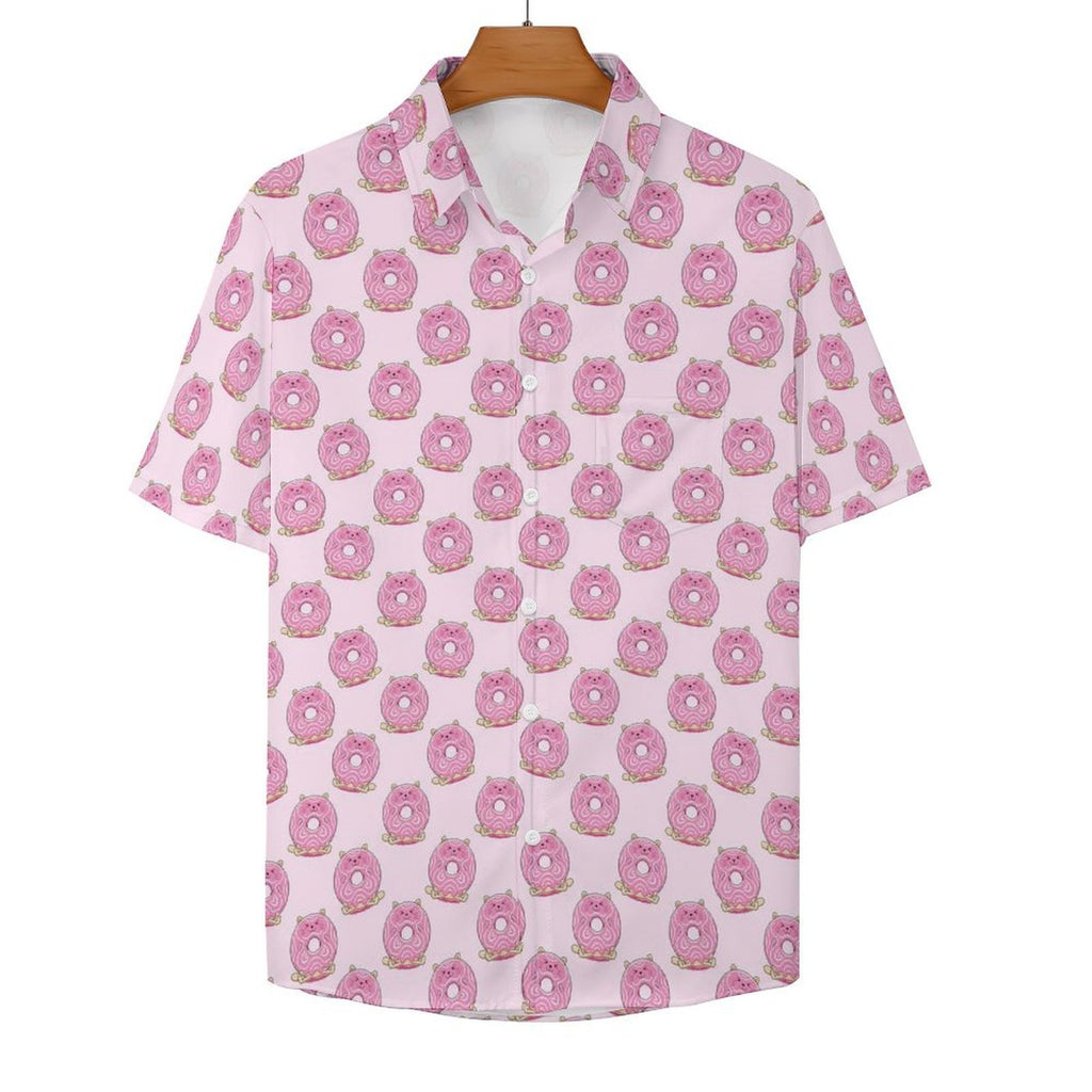 Cat Doughnuts Women's Short-Sleeve Button Up Shirt Women's Short-Sleeve Button Up Shirt animal Food Printed Offshore