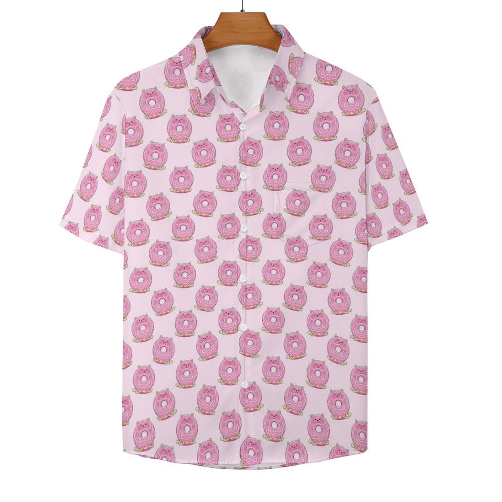 Cat Doughnuts Women's Short-Sleeve Button Up Shirt Women's Short-Sleeve Button Up Shirt animal Food Printed Offshore