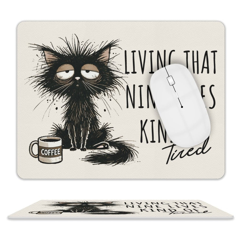 Living That Nine Lives Kind Of Tired, Cat Leather Mouse Pad white One size Leather Mouse Pad animal Printed Offshore