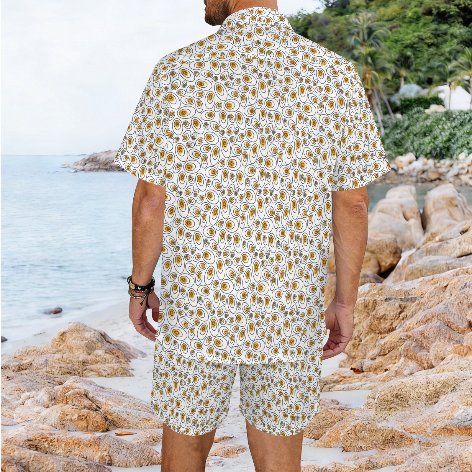 Abstract Eggs Men's Hawaiian Shirt & Shorts Set Men's Hawaiian Shirt & Shorts Set Food Printed Offshore