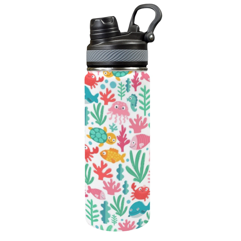 Cartoon Sea Creatures - Insulated Water Bottle with Dual-Use Lid (18oz) One Size Insulated Water Bottle with Dual-Use Lid (18oz) animal Ocean Printed Offshore