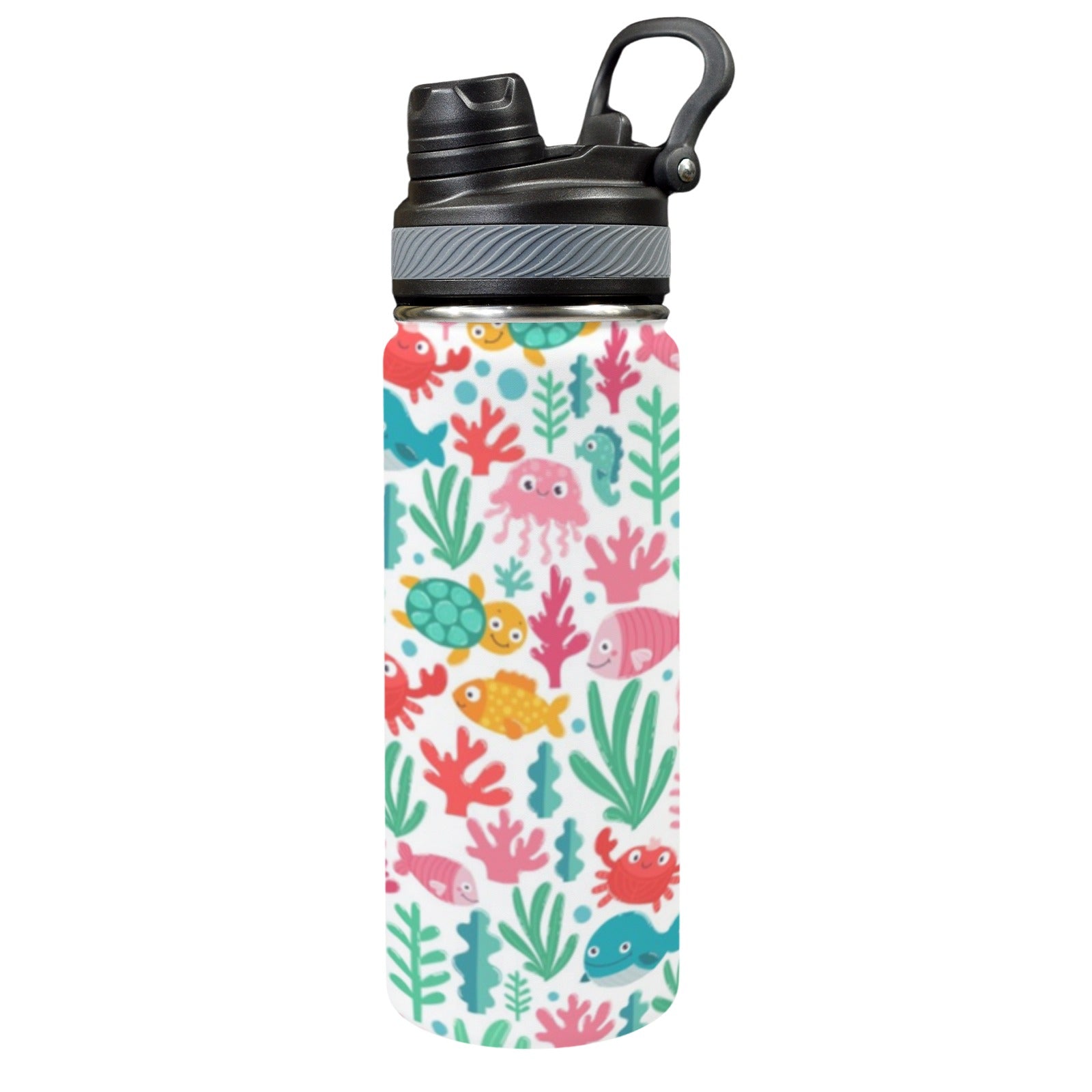 Cartoon Sea Creatures - Insulated Water Bottle with Dual-Use Lid (18oz) One Size Insulated Water Bottle with Dual-Use Lid (18oz) animal Ocean Printed Offshore