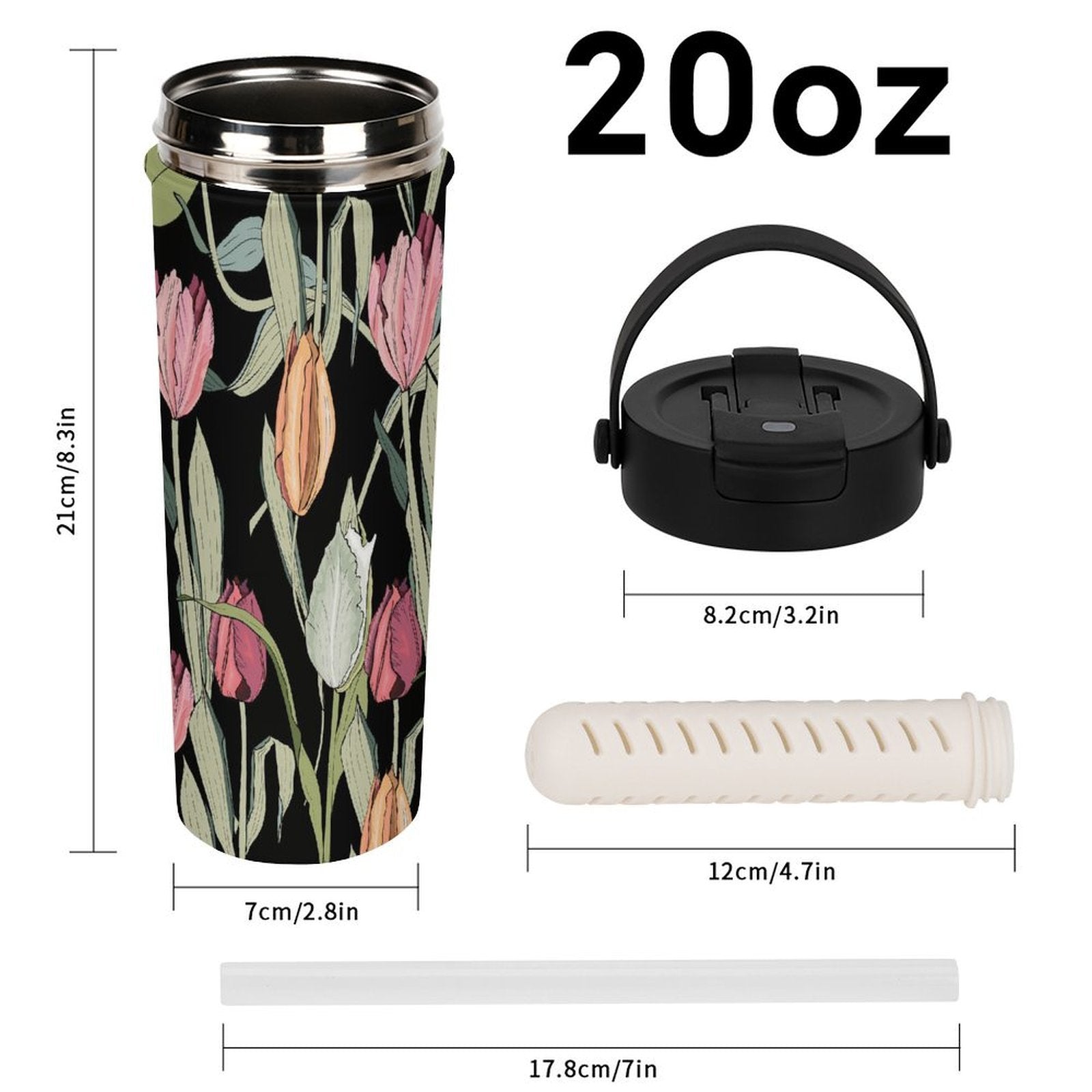 Tulips 20oz Tea Tumbler with Carry Handle