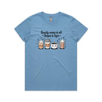Coffee Beauty, All Shapes And Sizes Women's AS Colour T-shirt Carolina Blue Womens T-shirt Coffee Positivity Printed In Australia