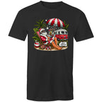Santa By The Beach - Mens T-Shirt Black Mens Christmas T-shirt Christmas Printed In Australia