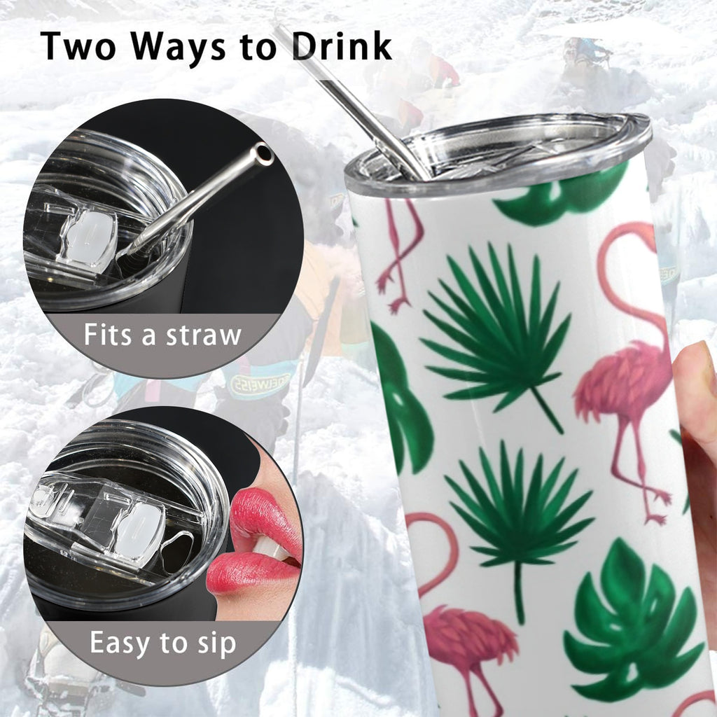 Flamingo Leaves - 20oz Tall Skinny Tumbler with Lid and Straw