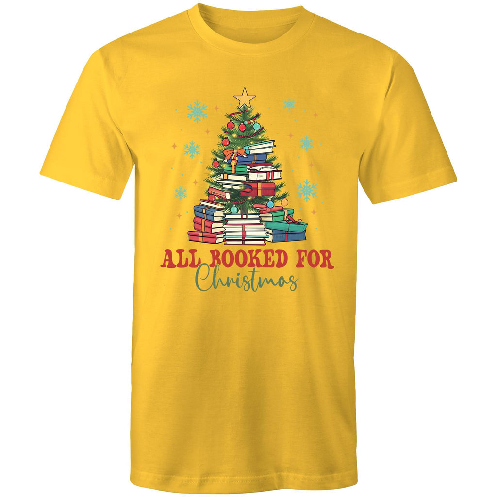 All Booked For Christmas - Mens T-Shirt Yellow Mens Christmas T-shirt Christmas Printed In Australia