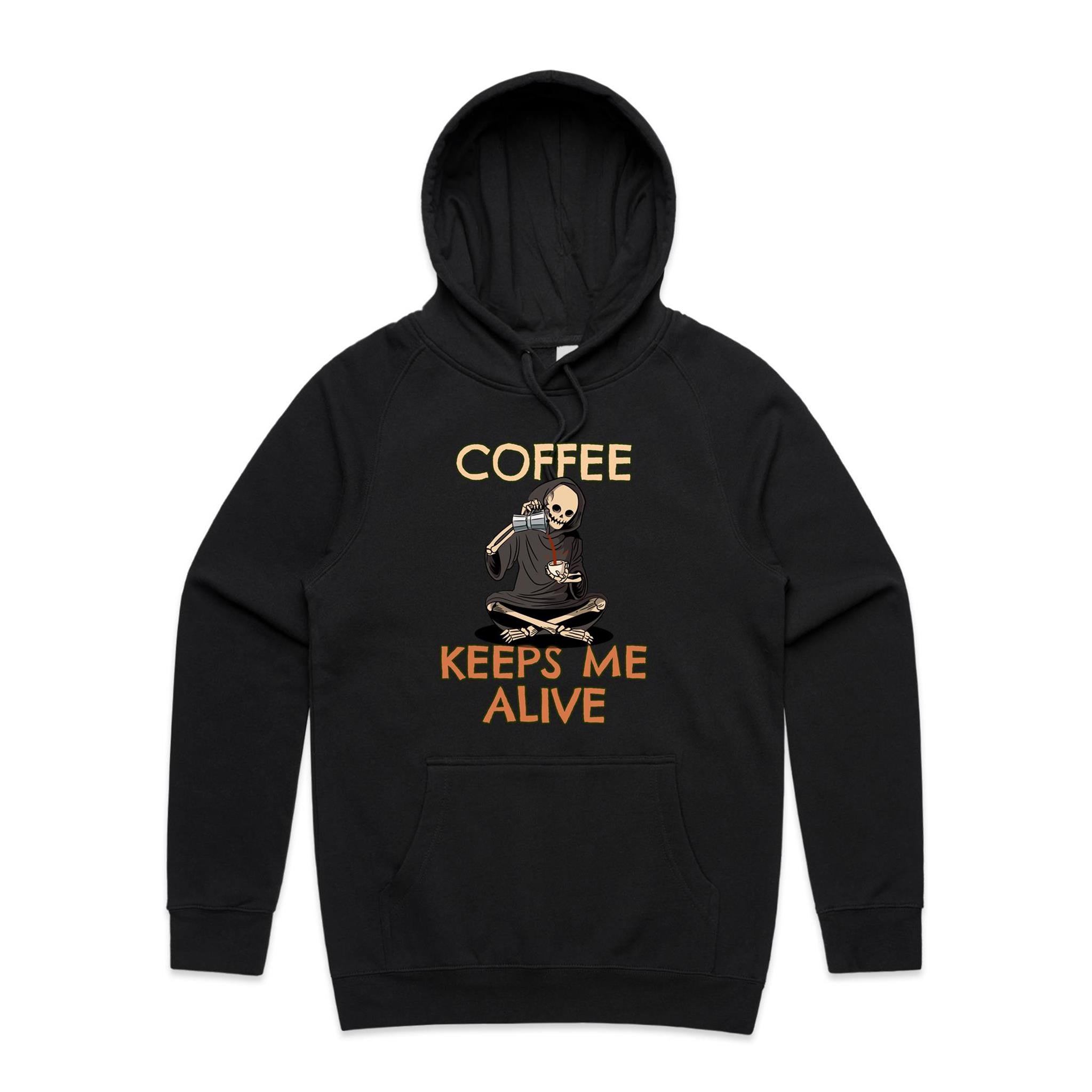 Coffee Keeps Me Alive, Skeleton - Mens Hoodie Black Mens Hoodie Coffee Printed In Australia