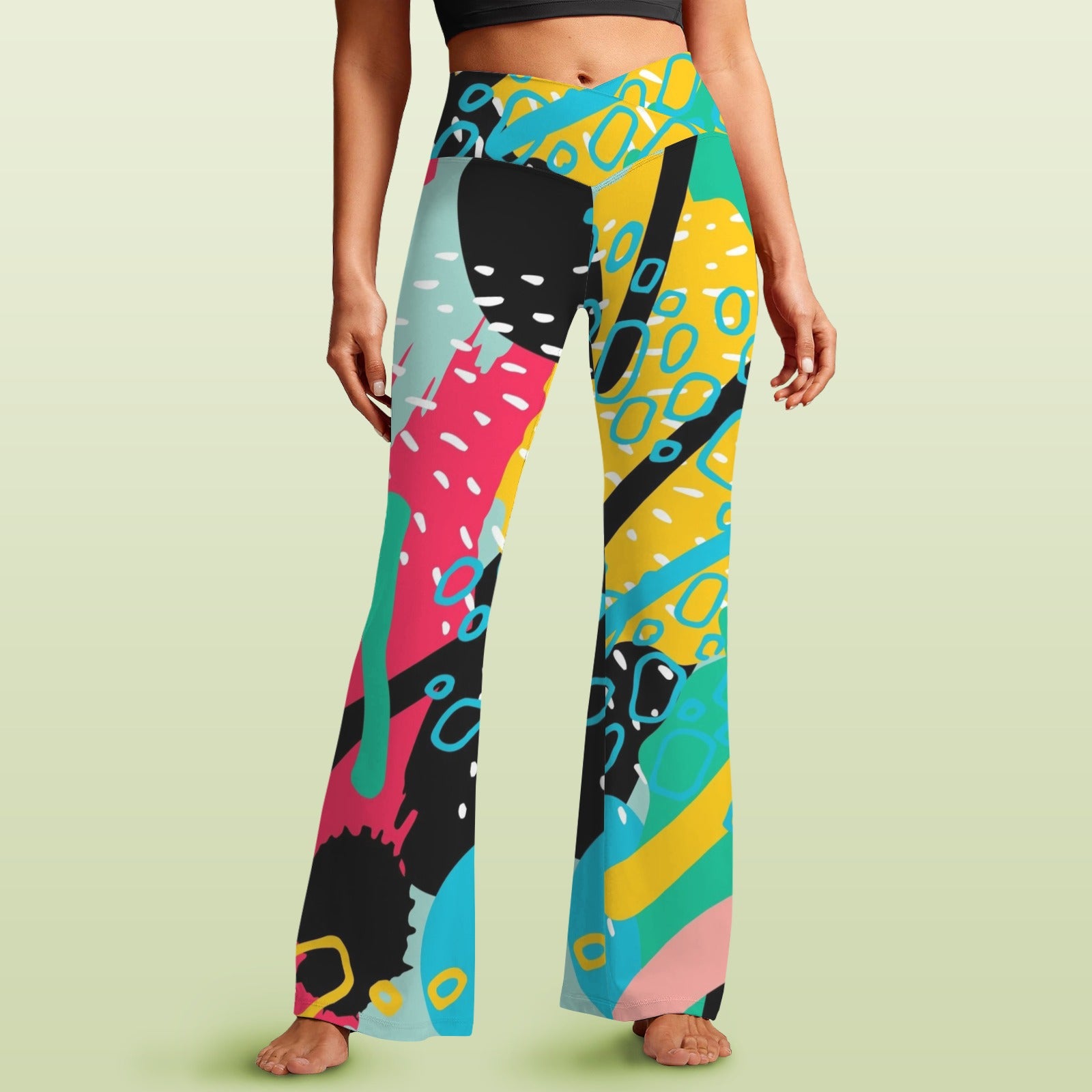Bright Abstract High Waist Crossover Tummy Control Flare Leggings 5XL High Waist Flare Leggings Printed Offshore