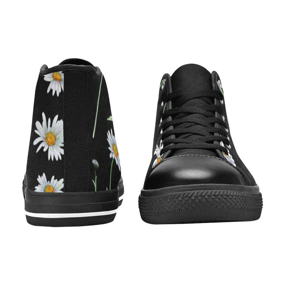 Daisy On Black - Women's High Top Canvas Shoes