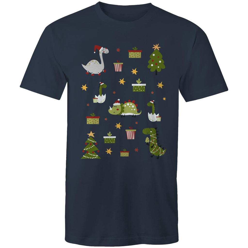 Cute Dinosaur Christmas - Mens T-Shirt Navy Mens Christmas T-shirt Christmas Printed In Australia