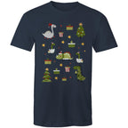 Cute Dinosaur Christmas - Mens T-Shirt Navy Mens Christmas T-shirt Christmas Printed In Australia