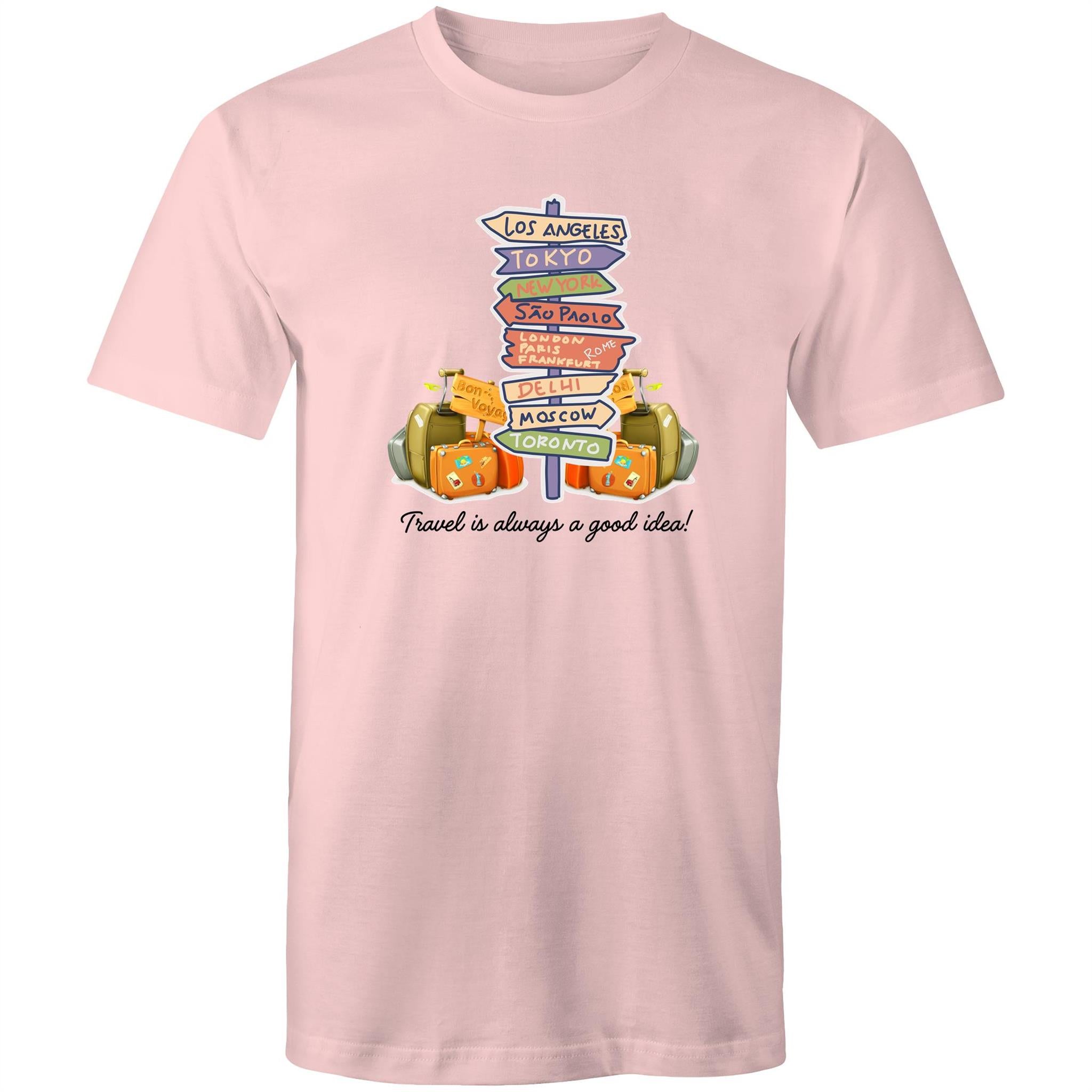 Travel Is Always A Good Idea - Mens T-Shirt Pink Mens T-shirt Printed In Australia