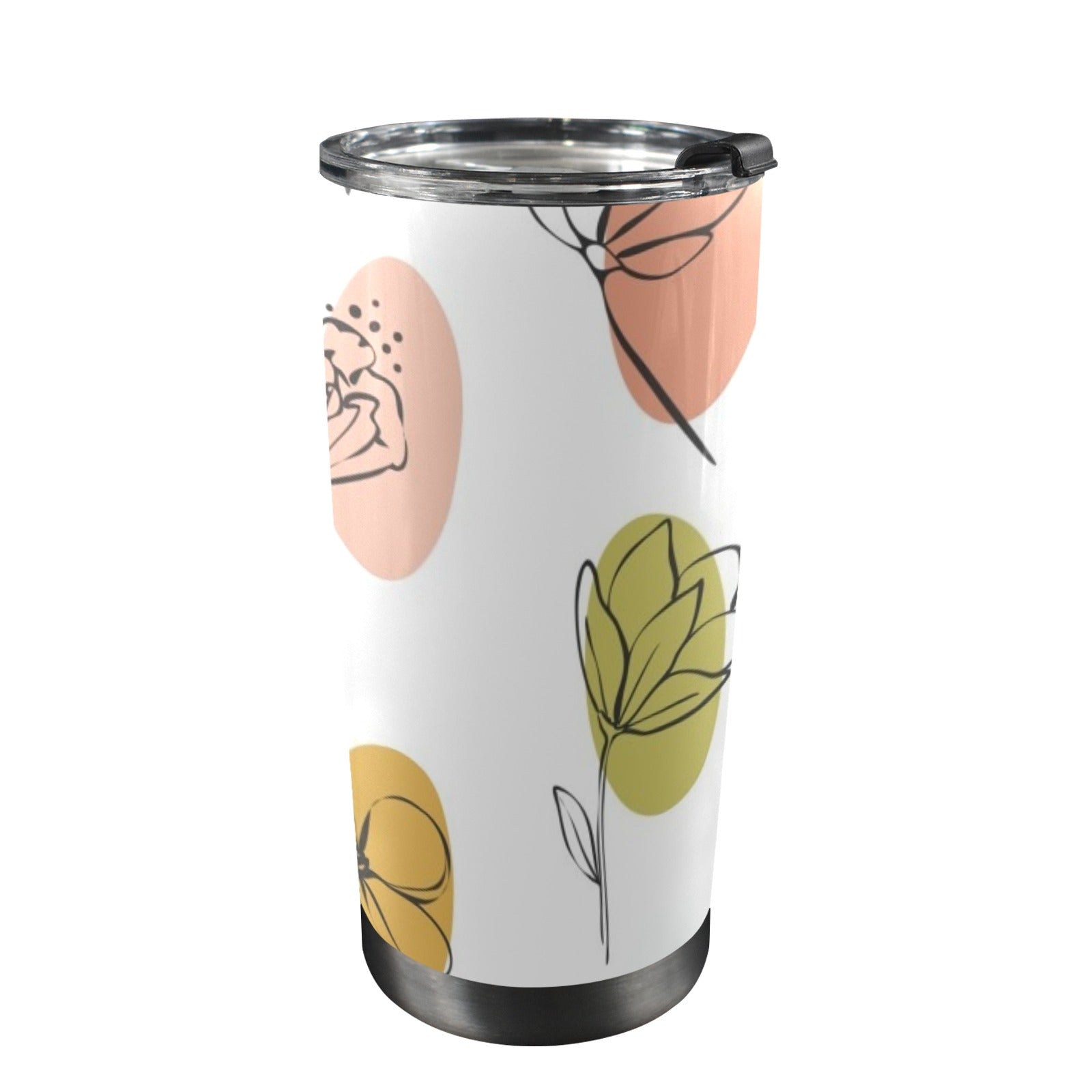 Flower Lines - 20oz Mobile Tumbler with Lid (Black Lock) One Size 20oz Travel Mug Plants Printed Offshore