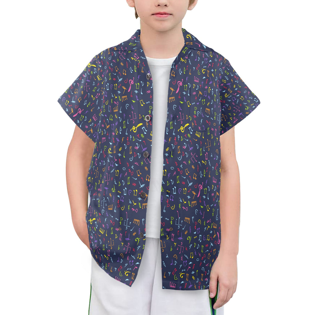 Music Notes Senior Kids Hawaiian Shirt Senior Kids Hawaiian Shirt 8-15 Music Printed Offshore