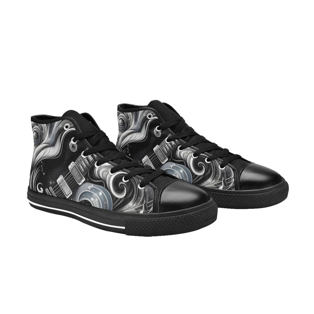 Guitar Black Swirl - Men's High Top Canvas Shoes