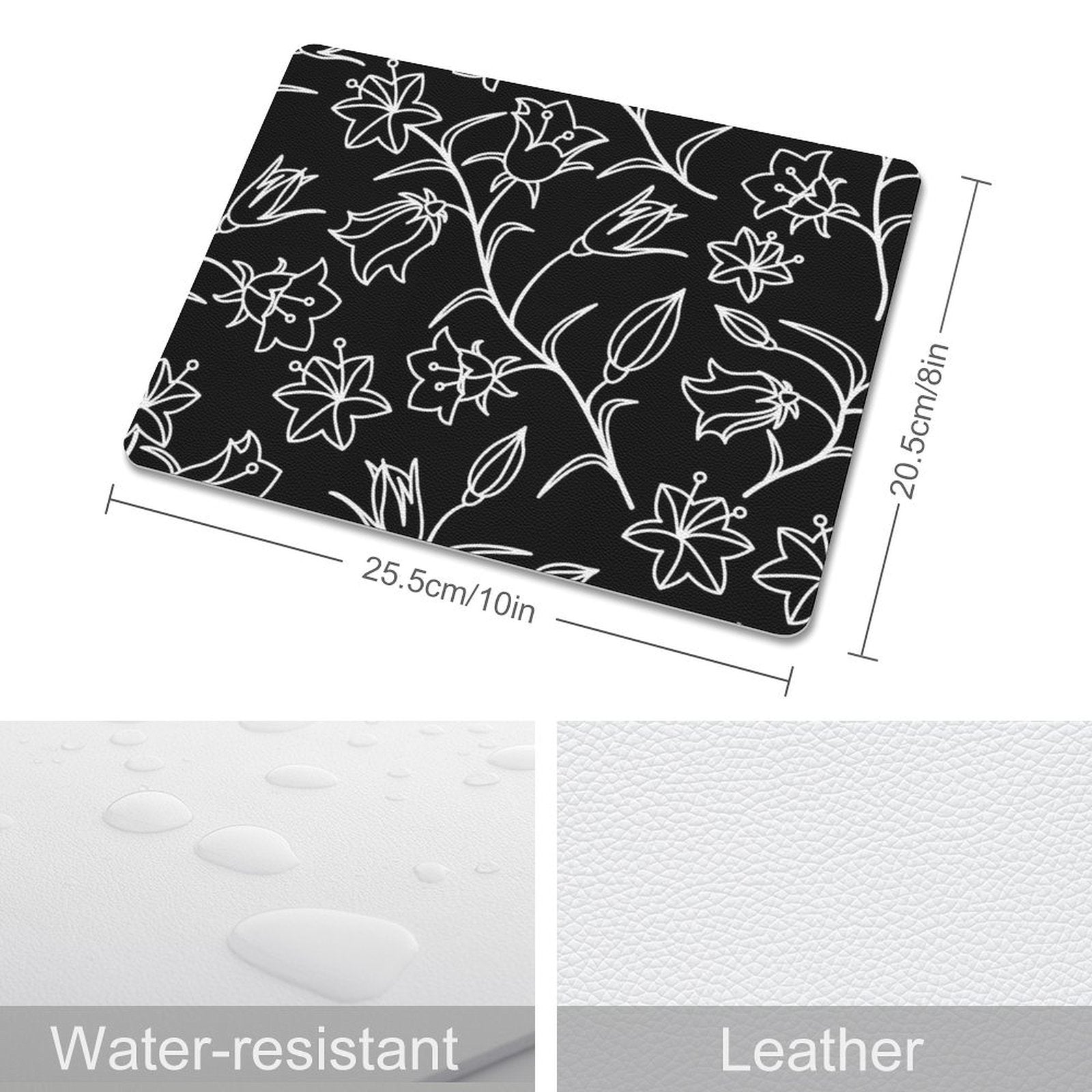 Black And White Floral - Leather Mouse Pad Leather Mouse Pad Plants Printed Offshore
