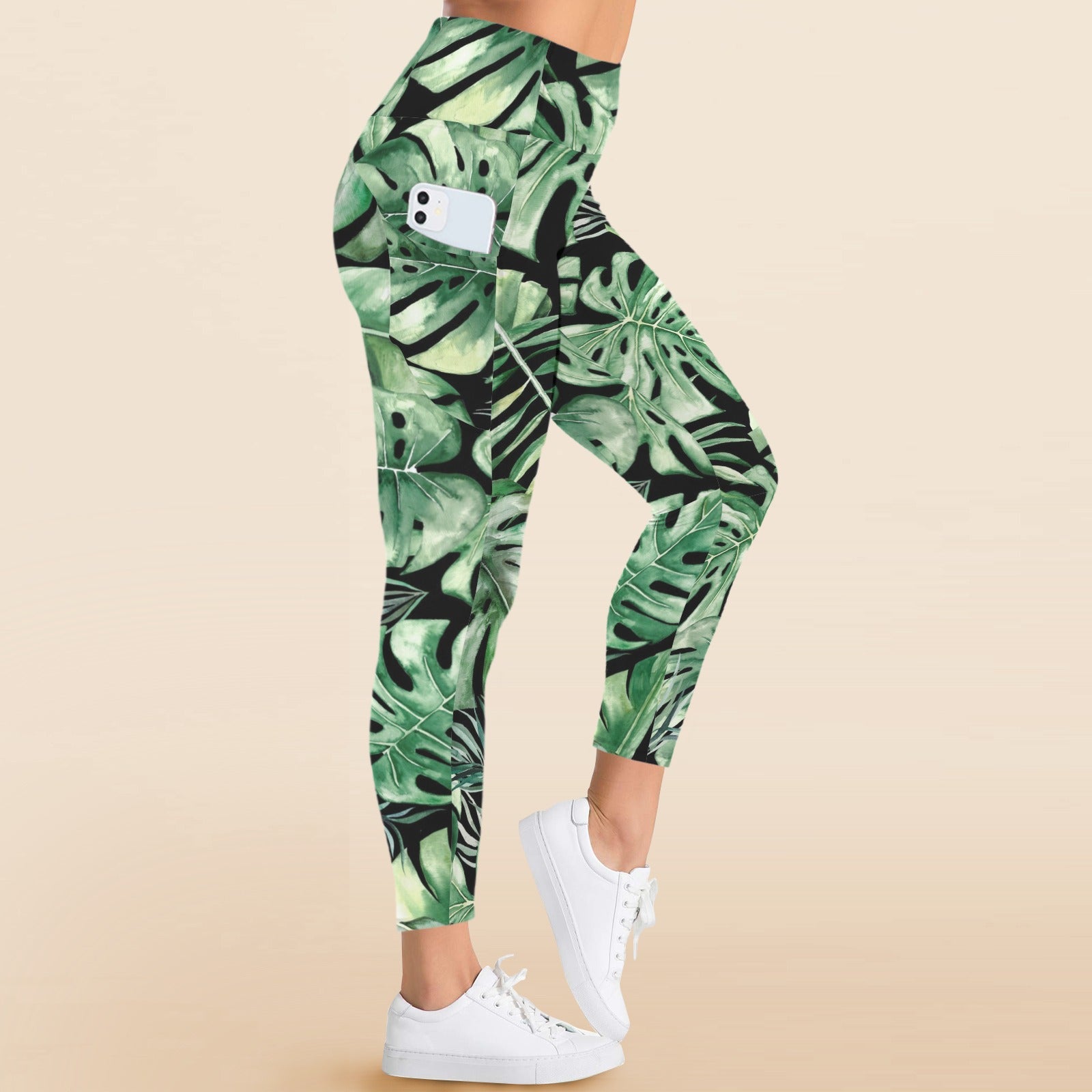 Jungle Leaves - Women's High Waist Pockets Yoga Leggings