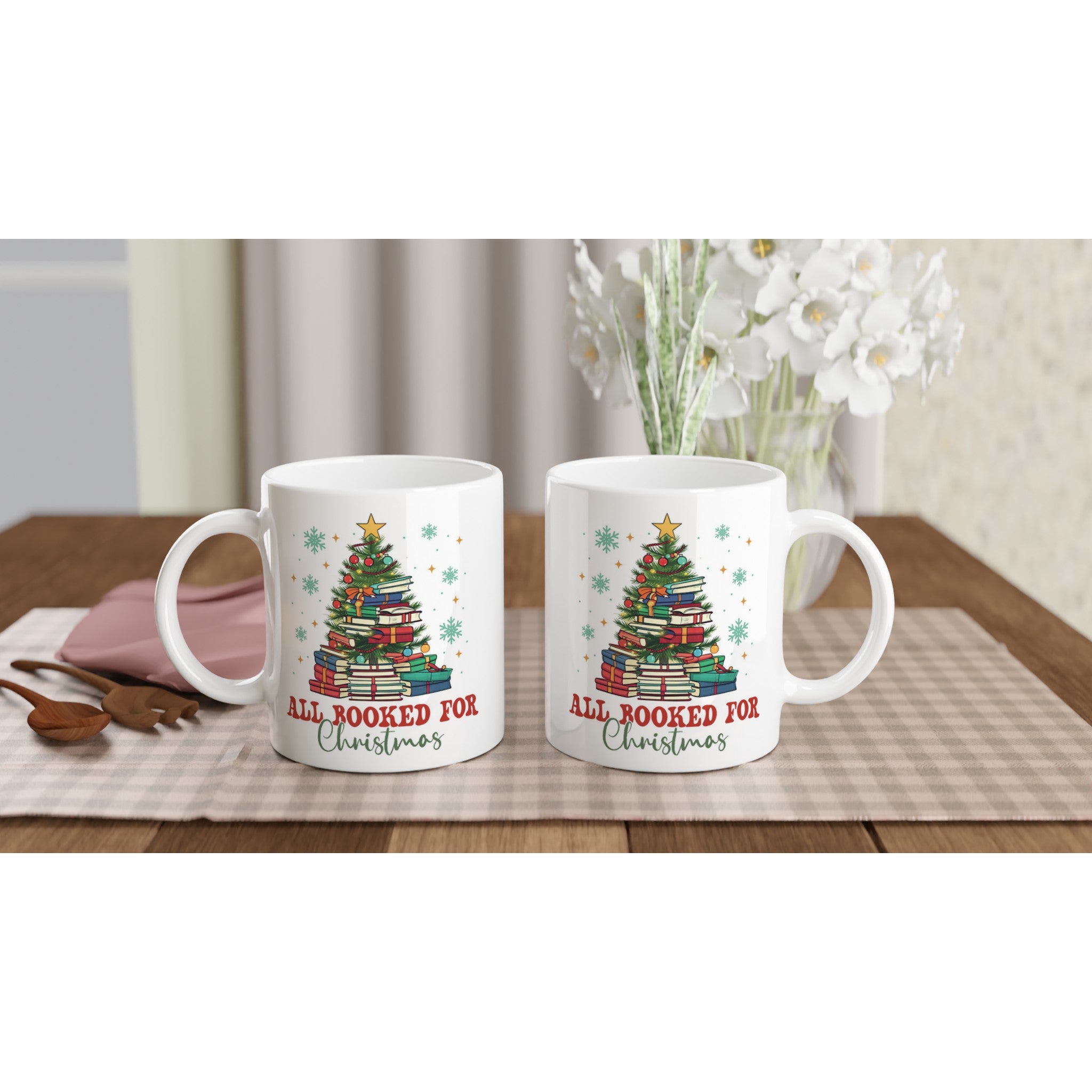 All Booked For Christmas - White 11oz Ceramic Mug Christmas Mug Christmas Globally Fulfilled