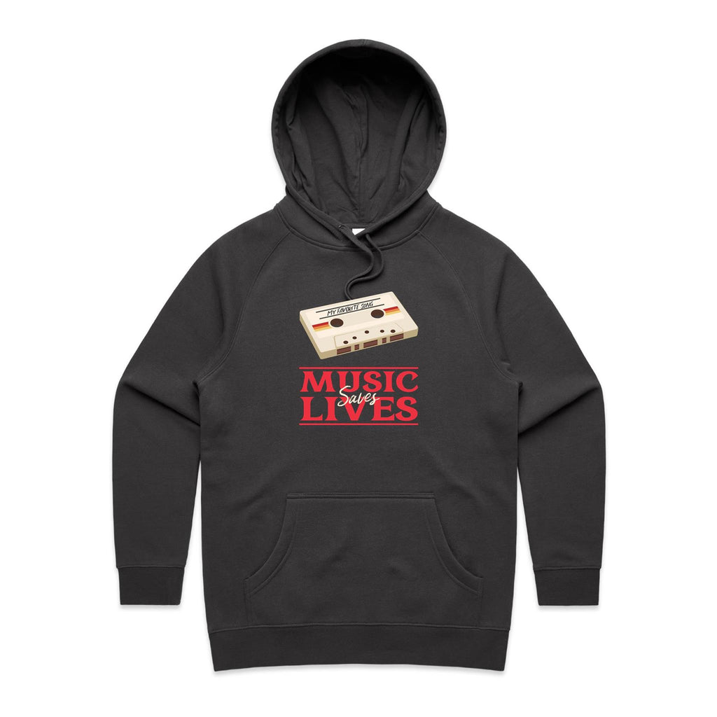 Music Saves Lives, Cassette Tape - Womens Hoodie Coal Womens Hoodie Music Printed In Australia Retro