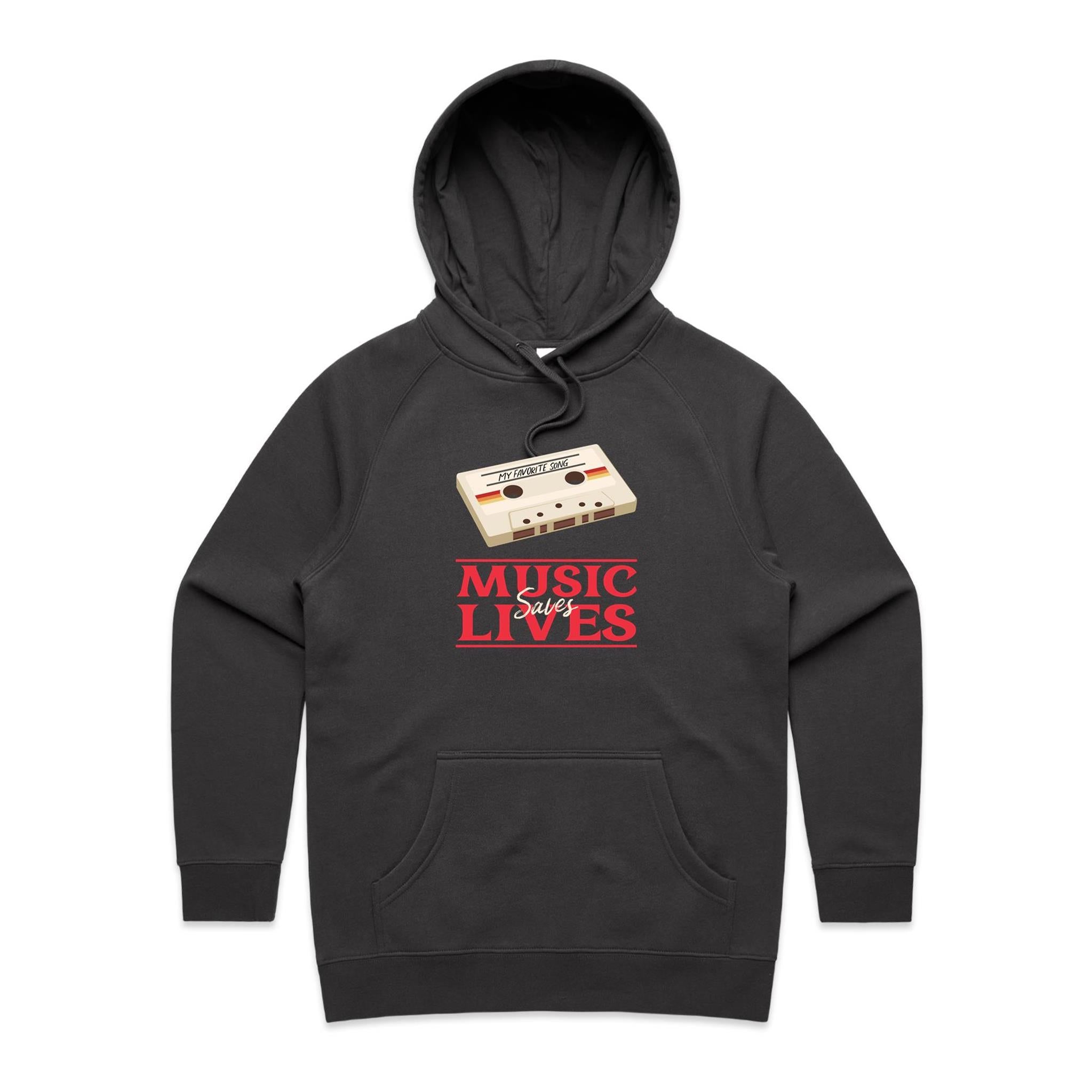 Music Saves Lives, Cassette Tape - Womens Hoodie Coal Womens Hoodie Music Printed In Australia Retro
