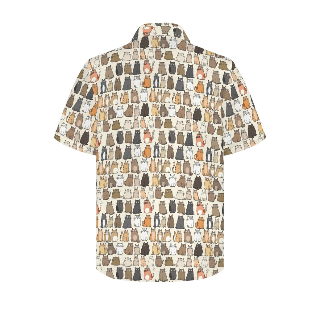 Lots Of Cats Men's Short Sleeve Hawaiian Shirt Men's Hawaiian Shirt (New) animal Printed Offshore
