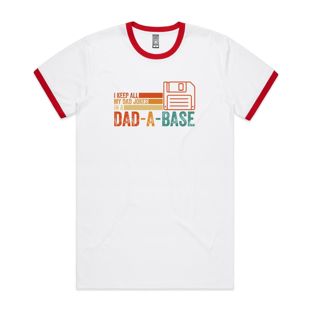Dad Jokes Dad-A Base - Staple Ringer Tee White Red Ringer T-Shirt Dad Printed In Australia Tech